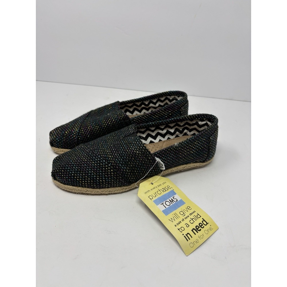 Tom's Black Multi Burlap Size 6.5 NWT